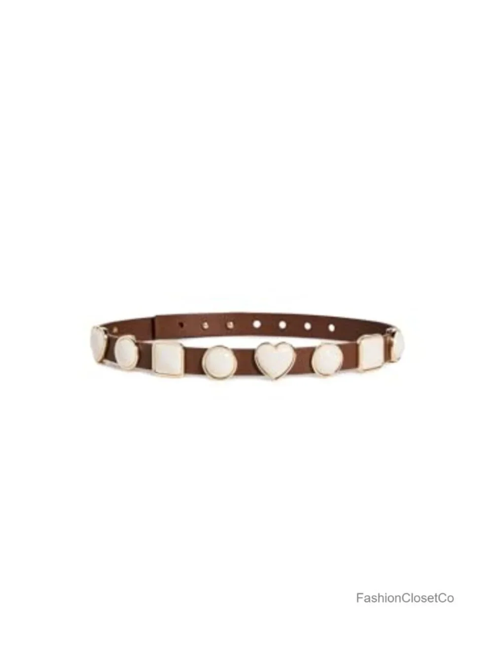 Faux Leather Pearl Station Belt Gold-Tone Hardware